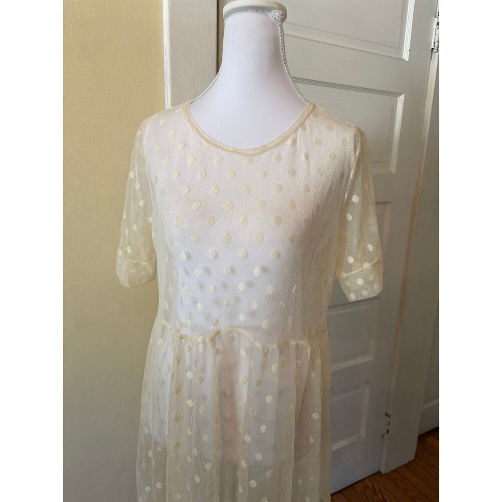 Mesh dress offwhite bathing suit coverup polkadot shirt knee Summer cottage core